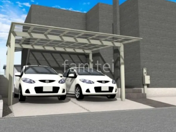 2台用カーポート 機能門柱 タイルアプローチ