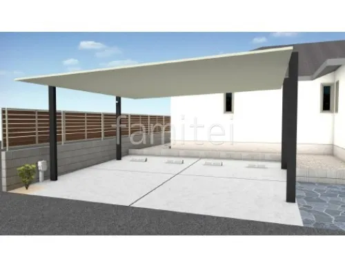 2台用カーポート　車止め　土間コンクリート