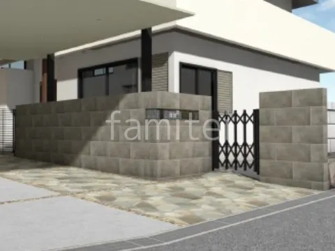 伸縮門扉　タイル門柱