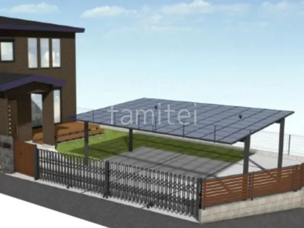 3台用カーポート　伸縮ゲート　目隠しフェンス