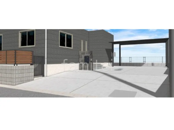 土間コンクリート　伸縮目地　片開き門扉