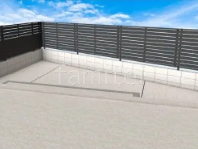 目隠しフェンス　土間コンクリート　化粧ブロック階段