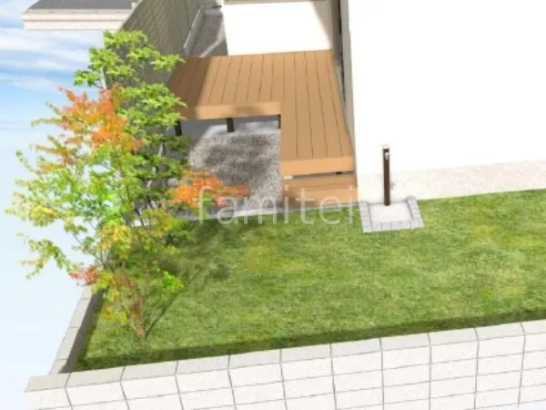 人工芝　立水栓　ピンコロ石囲い