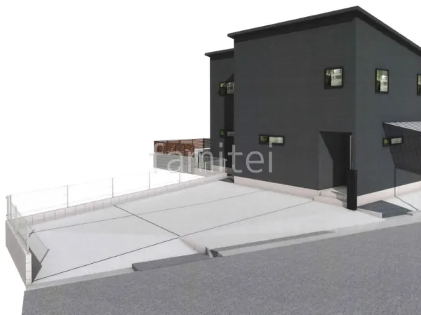 土間コンクリート　宅配ボックス付き機能門柱