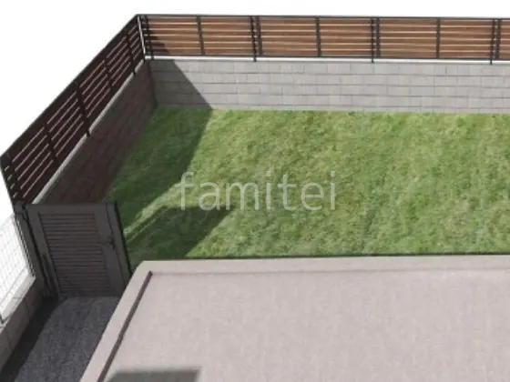 目隠しフェンス　片開き門扉　人工芝