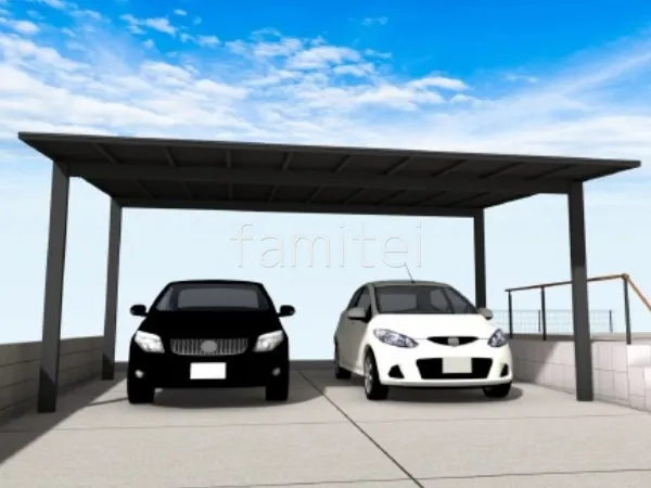 2台用カーポート　土間コンクリート　手すり