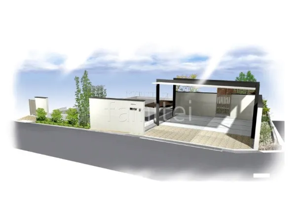 塗り壁門柱　洗出し仕上げ　土間コンクリート