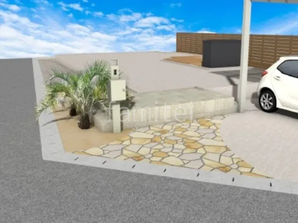 乱形石 アプローチ 機能門柱 シンボルツリー