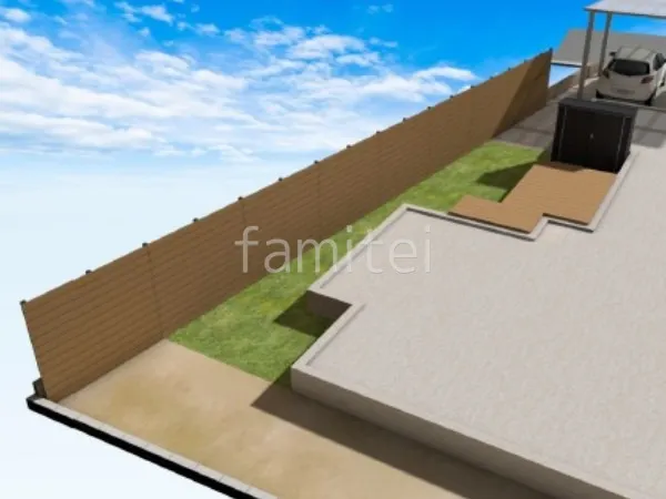 目隠しフェンス 人工芝 ウッドデッキ 物置