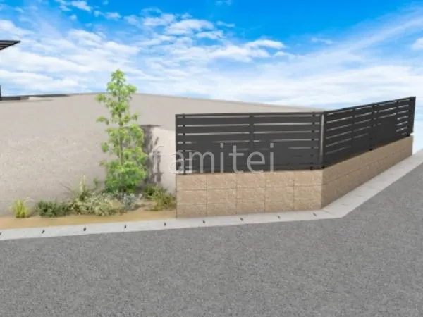 目隠しフェンス　化粧ブロック　シンボルツリー