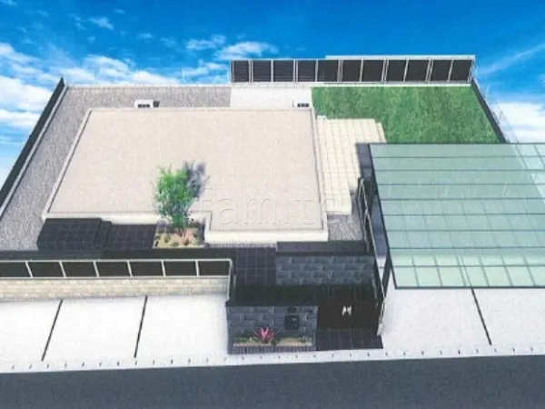 人工芝　砂利敷き