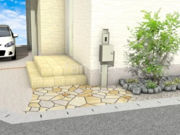 乱形石　アプローチ　機能門柱