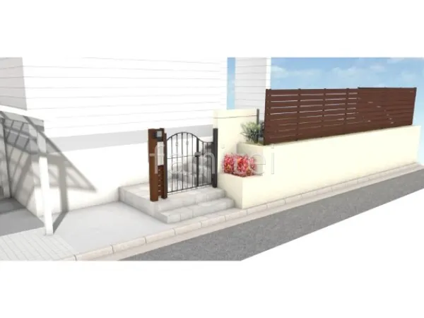 親子開き門扉　機能門柱　親子開き門扉