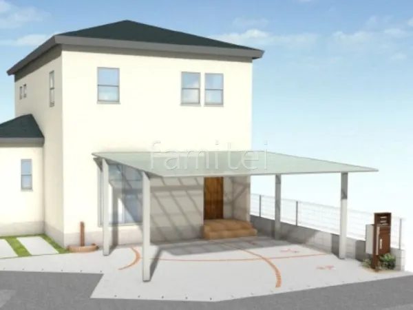 2台用カーポート　土間コンクリート　レンガ目地