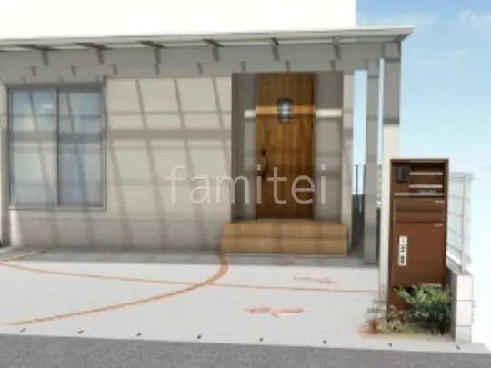 宅配ボックス付き機能門柱　アクセント　乱形石