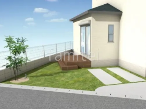 木調タイル　タイルデッキ　人工芝　シンボルツリー