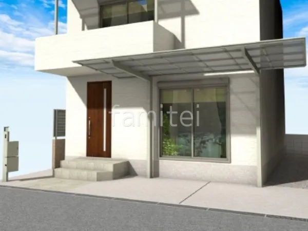 1台用カーポート　タイルアプローチ　宅配ボックス付き機能門柱