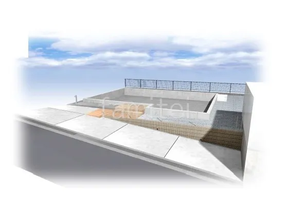 土間コンクリート　土留めブロック　メッシュフェンス