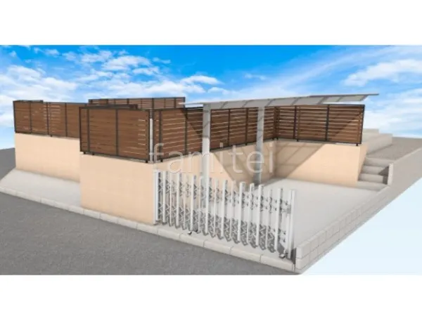 1台用カーポート 伸縮ゲート 土間コンクリート