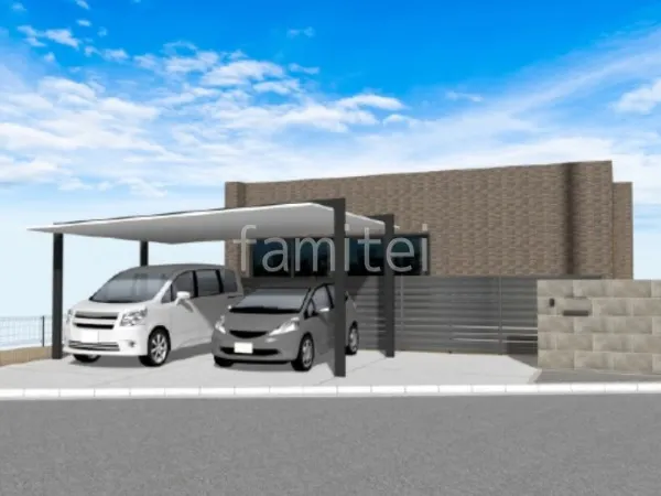 2台用カーポート　土間コンクリート　目隠しフェンス