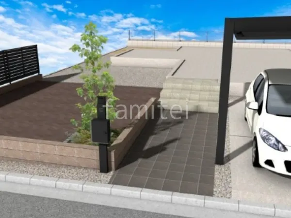 機能門柱　タイルアプローチ