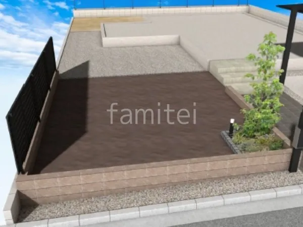 土留めブロック　目隠しフェンス　花壇　シンボルツリー