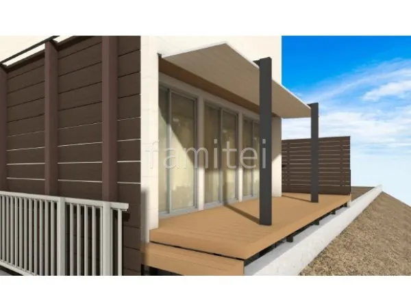 目隠しフェンス　ウッドデッキ　1階用テラス屋根