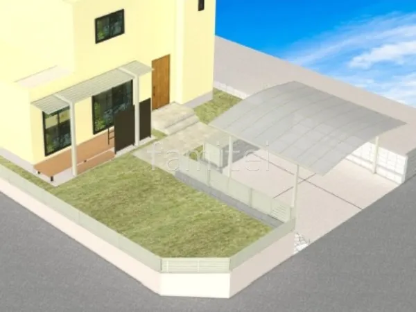 土間コンクリート　伸縮目地　目隠しフェンス　人工芝敷き