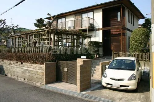 リフォーム外構　門扉　化粧ブロック門柱