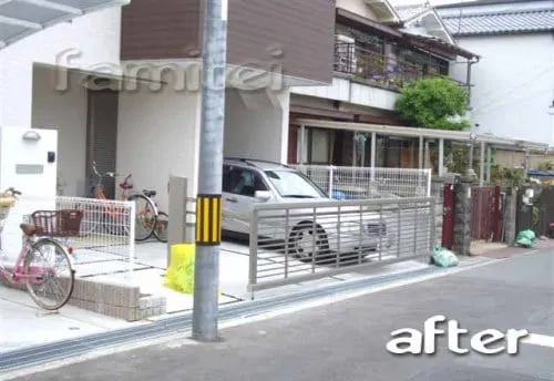 車庫リフォーム 跳ね上げ式門扉 　設置