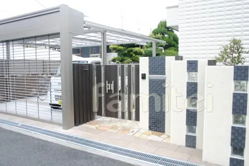 門扉　ガラスブロック塀