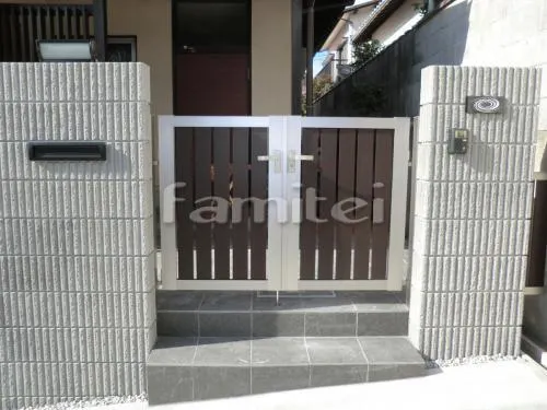 玄関門扉 LIXILリクシル セレビューRP4型 07-10 両開き 新日軽 アプローチ階段 床タイル貼り INAXイナックス グレイスランド300角 GRL-6