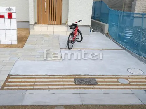 駐車場ガレージ 土間コンクリート 目地 芝生張り 姫高麗芝 植生用ブロック ユニソン リビオ緑化舗装材 デザイン緑化ブロック