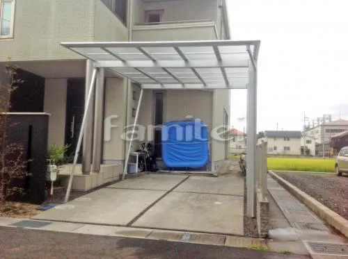 カーポート 三協アルミ マイリッシュOK(スカイリード) 奥行勾配 1台用(単棟) F型フラット屋根 着脱式サポート補助柱