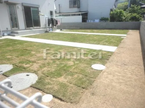 お庭 芝生張り 姫高麗芝 土間コンクリート