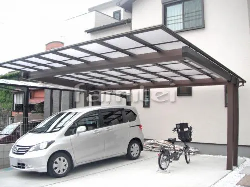 カーポート YKKAP エフルージュEX 横2台用(ワイド ツイン) F型フラット屋根 後柱仕様 土間コンクリート 伸縮目地