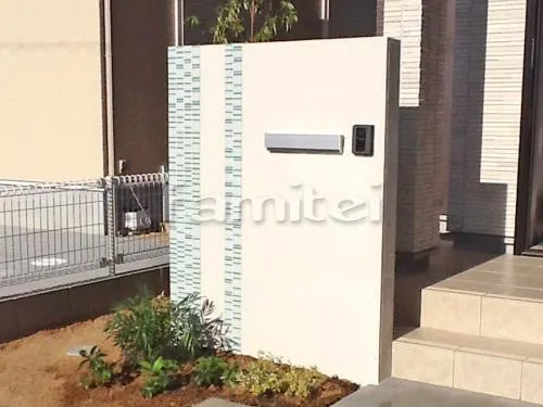 門柱 塗り壁 壁タイル貼り モザイクガラス