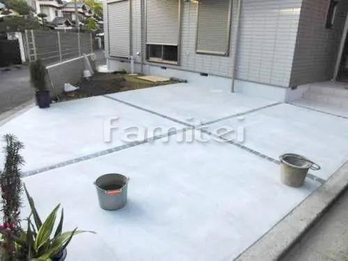 駐車場ガレージ床 土間コンクリート ピンコロ石目地