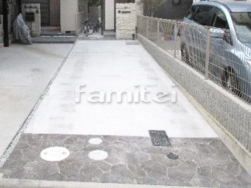 玄関アプローチ 床コンクリート平板 乱形貼り ユニソン ティーナ アルテグレー 土間コンクリート 伸縮目地