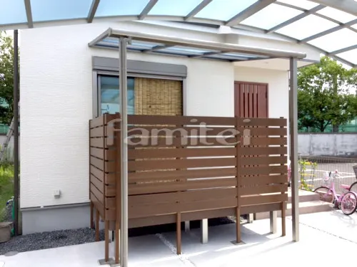 雨除け屋根 LIXILリクシル スピーネ 1階用 F型フラット屋根 人工木ウッドデッキ YKKAP リウッドデッキ200 木製調目隠しフェンス塀 F&F マイティウッドデコ