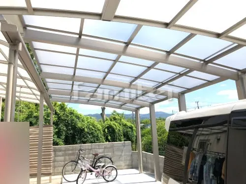 カーポート 三協アルミ カムフィエース 縦1.5台用(1台+延長 縦連棟) R型アール屋根