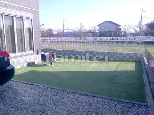 お庭 人工芝 防草シート加工