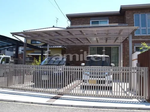 カーポート LIXILリクシル ネスカF 横2台用(ワイド ツイン) F型フラット屋根 電動跳ね上げ式門扉 ワイドオーバードアS4型 アップゲート