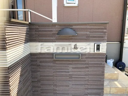 モダン門柱 壁タイル貼り LIXILリクシル はるかべくん 細割ボーダー