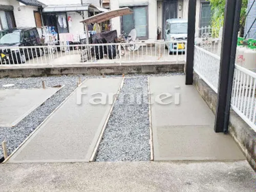 駐車場ガレージ床 土間コンクリート バラス砕石敷き