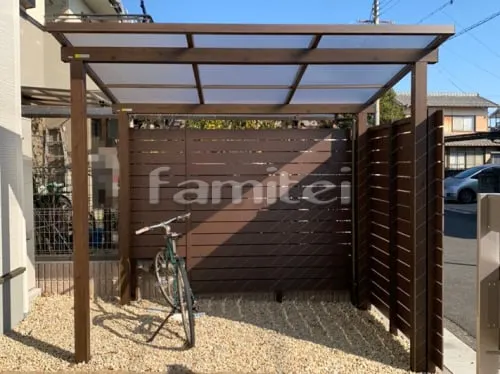 フル木製調ベランダ屋根(パーゴラ風) 三協アルミ ナチュレS 1階用 F型フラット屋根 独立仕様