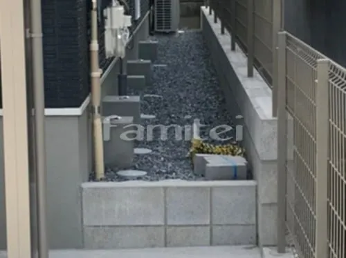 土留め CBブロック積み 犬走り バラス砕石 防草シート加工