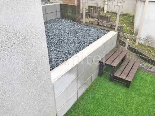 犬走り 防犯砂利敷き バラス砕石 防草シート加工 土留め化粧ブロック