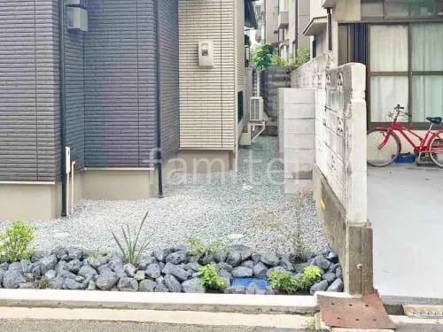 犬走り 防犯砂利敷き バラス砕石 防草シート加工 ブロック塀 控え壁