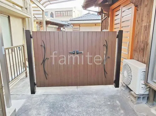 両開き 門扉 YKKAP 木製調 ルシアスTM2C型 鋳物＋たて目隠し 